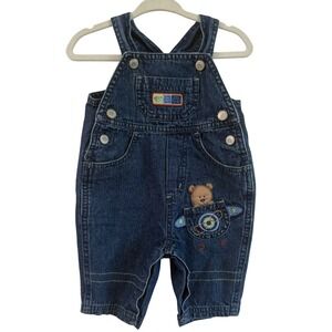 Vintage Y2K Carters Denim Bear Overalls planes cars embroidery 3 months boy